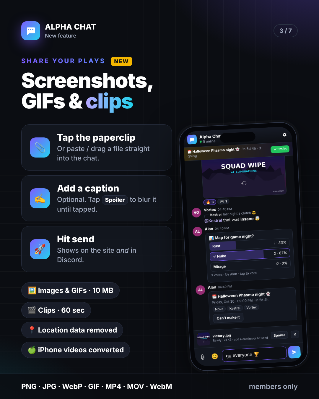 Share screenshots, GIFs and clips