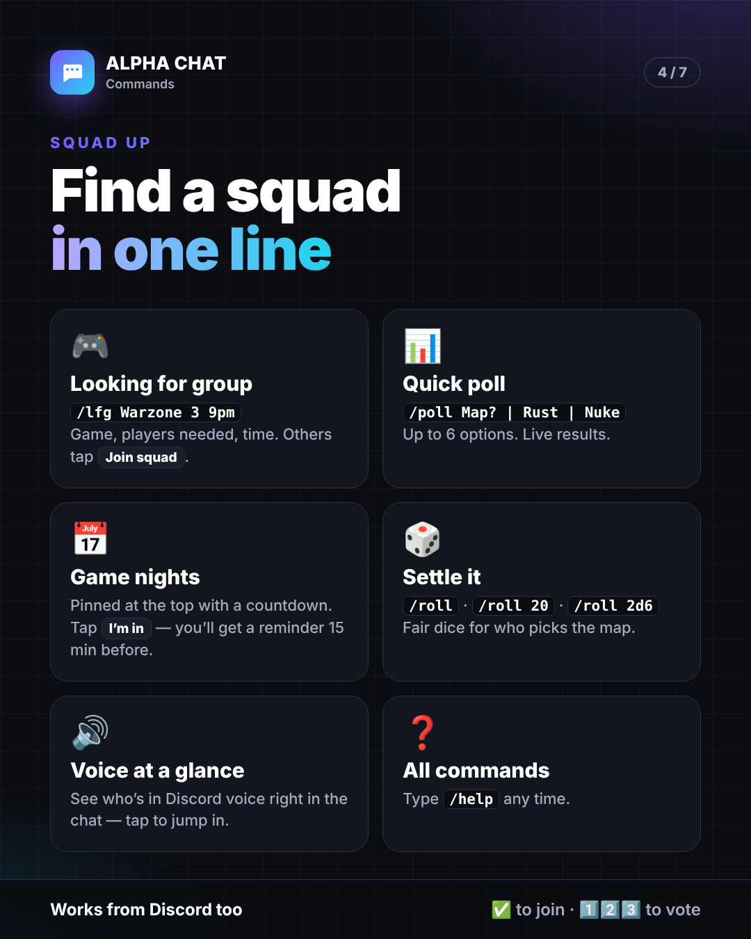 Squad up with LFG, polls and game nights